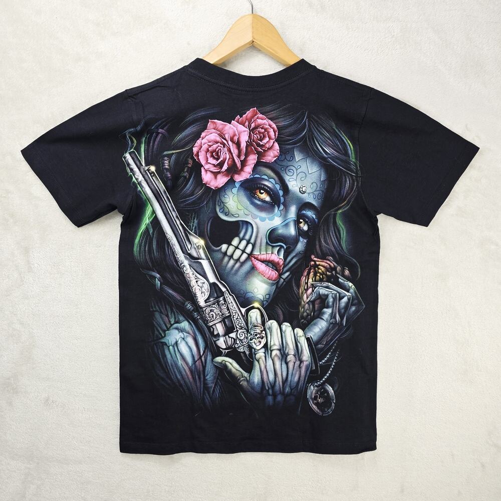 Thanabat Zombie Girl Shirt Small Glow In Dark AOP Dia De Los Muertos Sugar Skull - Picture 4 of 6
